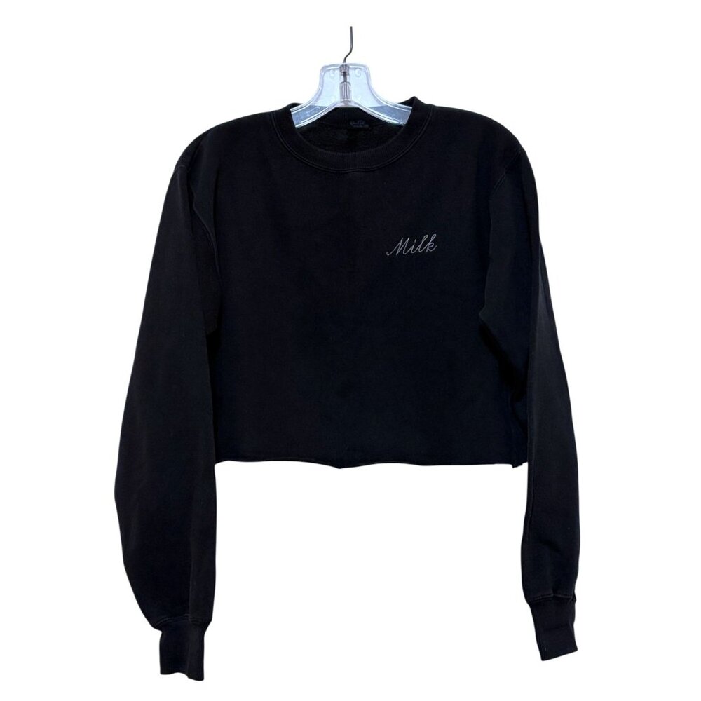 John Galt Milk Crop Top L Sweatshirt Embroidered Minimalist Athleisure Humor